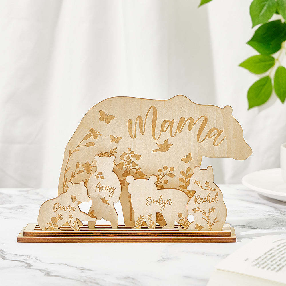 Personalisierter Mama Bär Mit Jungtieren, Holz-schreibtischdekoration, Geschenk Für Mama - FotoPortemonnaie