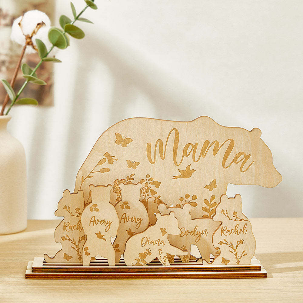 Personalisierter Mama Bär Mit Jungtieren, Holz-schreibtischdekoration, Geschenk Für Mama - FotoPortemonnaie
