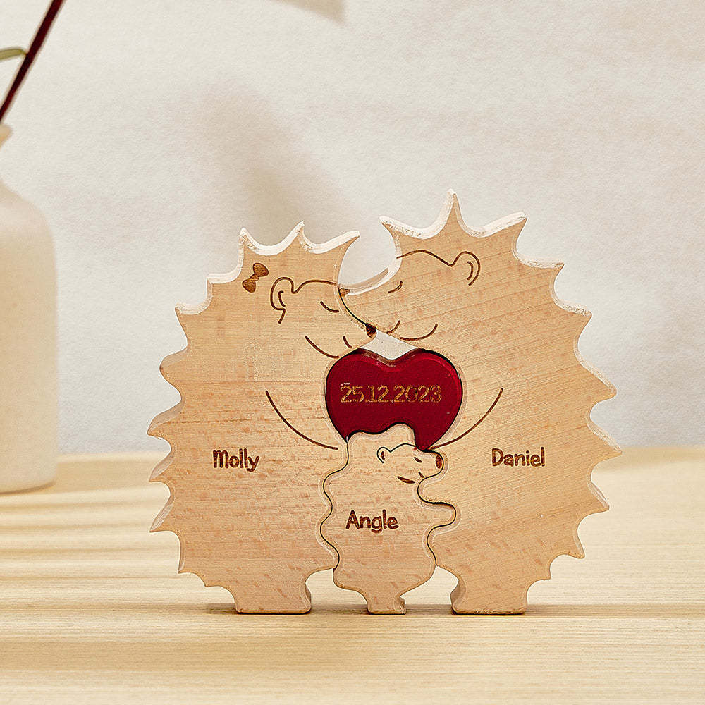 Personalisiertes Igel-puzzle Aus Holz, Personalisiertes Igel-familiennamen-puzzle, Heimdekoration, Geschenke - FotoPortemonnaie