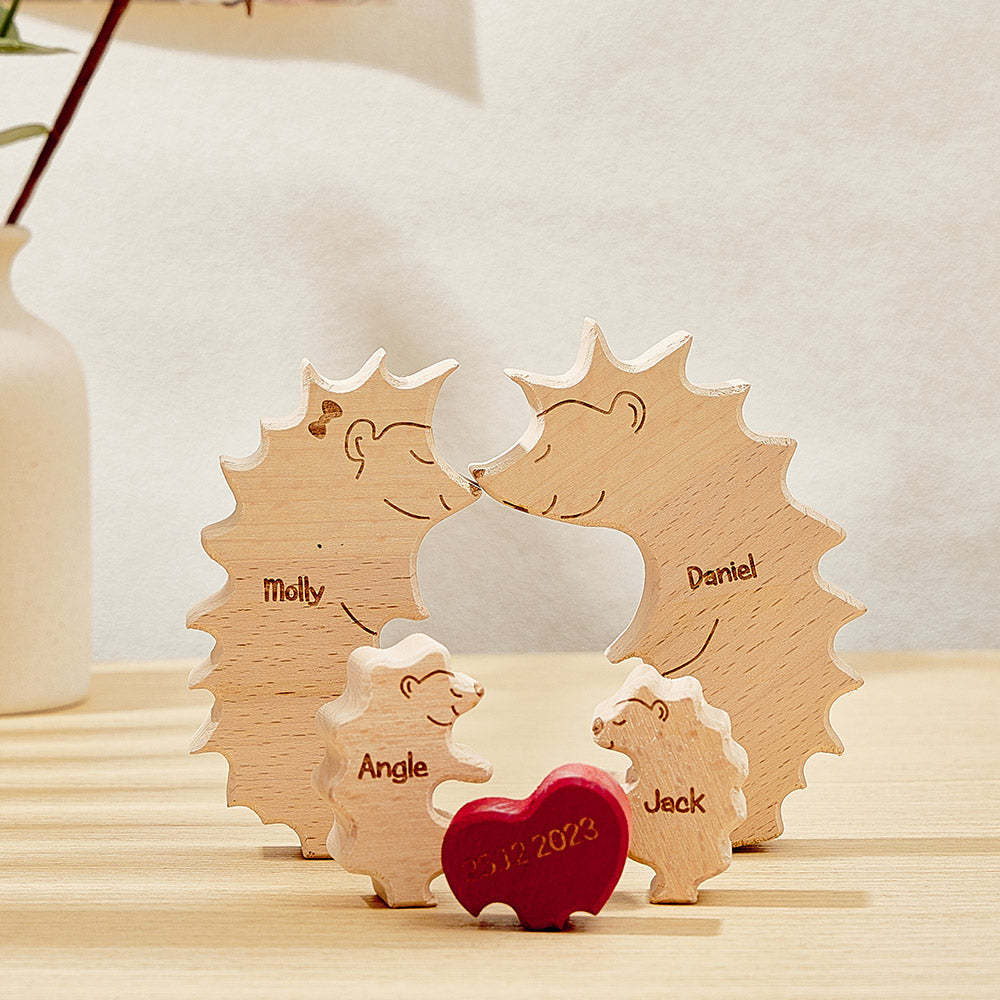 Personalisiertes Igel-puzzle Aus Holz, Personalisiertes Igel-familiennamen-puzzle, Heimdekoration, Geschenke - FotoPortemonnaie