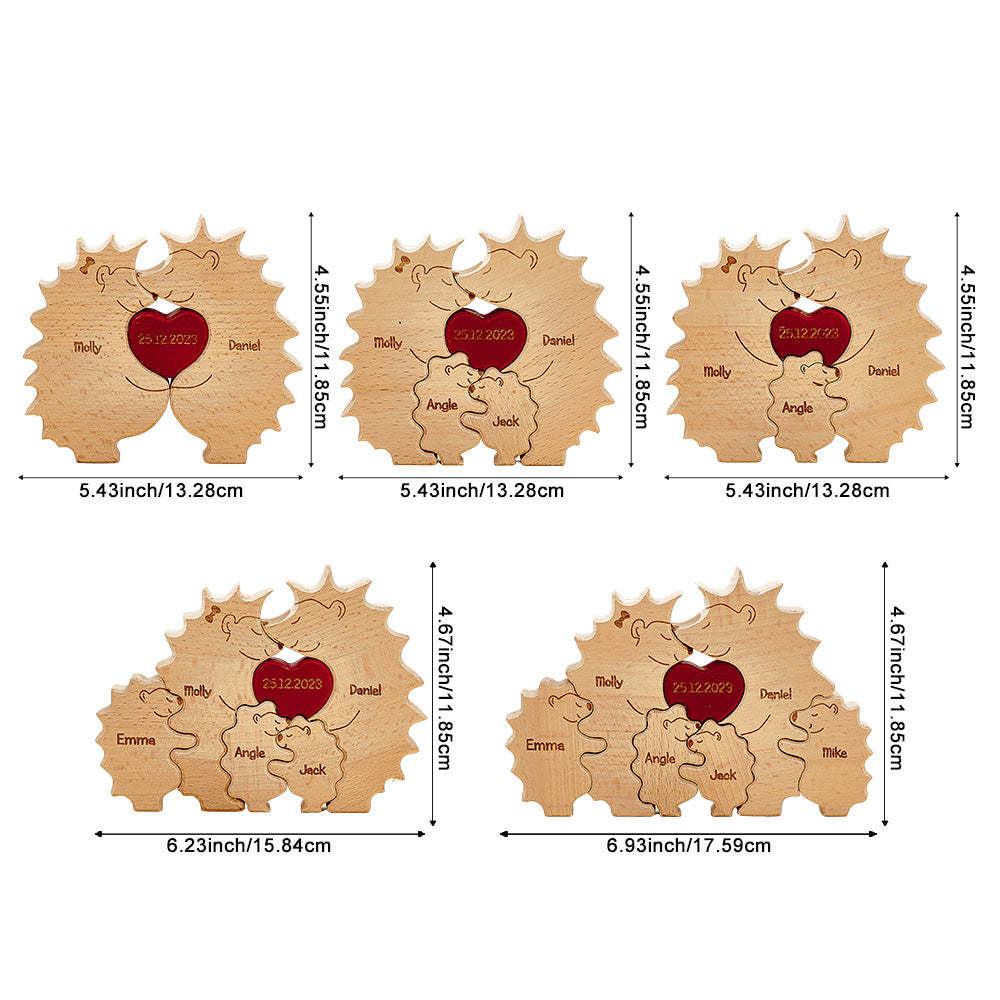 Personalisiertes Igel-puzzle Aus Holz, Personalisiertes Igel-familiennamen-puzzle, Heimdekoration, Geschenke - FotoPortemonnaie