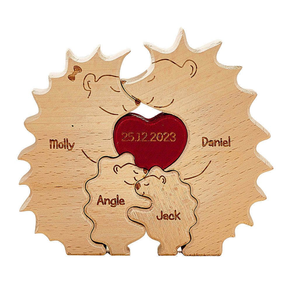 Personalisiertes Igel-puzzle Aus Holz, Personalisiertes Igel-familiennamen-puzzle, Heimdekoration, Geschenke - FotoPortemonnaie