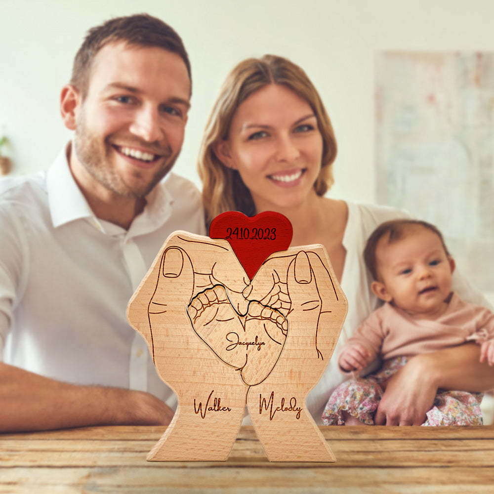 Personalisierte Babyfüße Aus Holz, Individuelle Namen Von Familienmitgliedern, Datum, Puzzle, Heimdekoration, Geschenke - FotoPortemonnaie