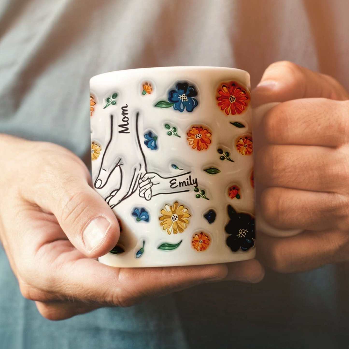 Geburtstagsgeschenk „halte Meine Hand, Halte Mein Herz", Personalisierter 3d-becher Mit Aufgeblasenem Effekt, Muttertagsgeschenk Für Mama Und Oma - 