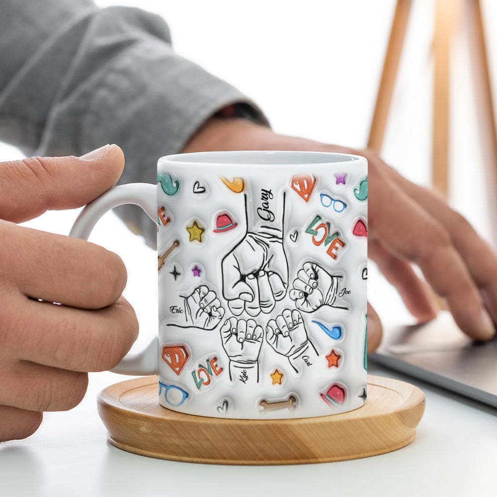 Geschenke Für Ihn, Benutzerdefinierte 1–6 Kinder Personalisierte Namen 3d Aufgeblasenen Effekt Gedruckt Becher Vatertag Geschenke -