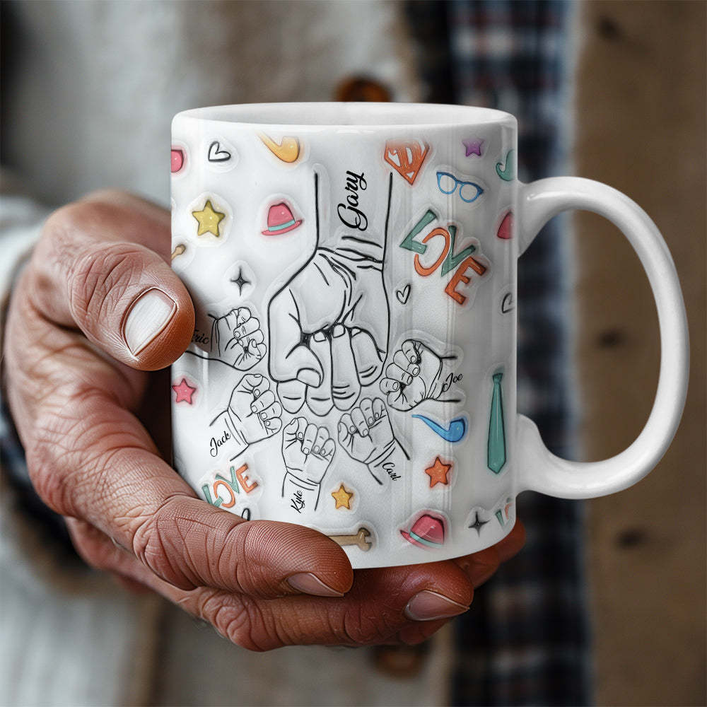 Geschenke Für Ihn, Benutzerdefinierte 1–6 Kinder Personalisierte Namen 3d Aufgeblasenen Effekt Gedruckt Becher Vatertag Geschenke -