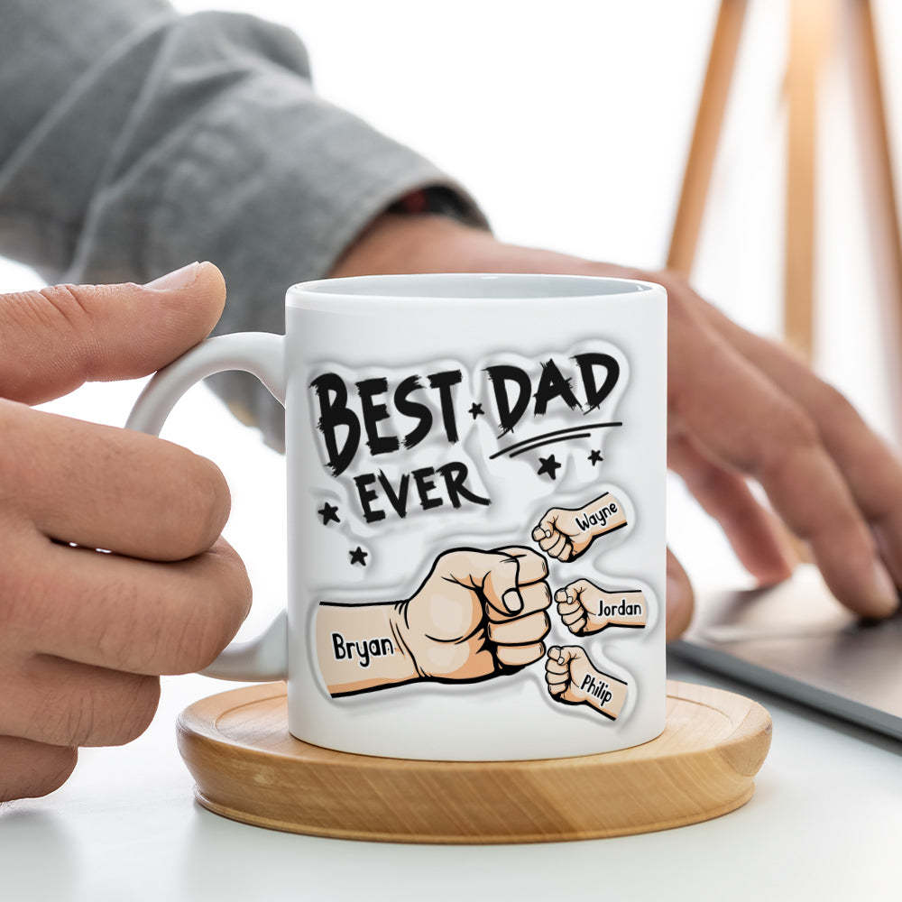 Geschenke Für Den Vater, Individuell Gestaltete Kaffeetasse Aus Keramik Mit Den Namen Der Kinder 1–6, Mit 3d-aufblaseffekt, „du Bist Mein Bester Papa" -
