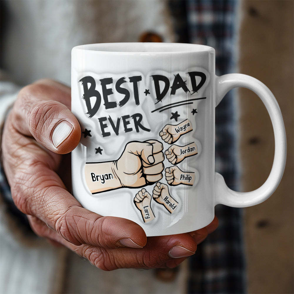 Geschenke Für Den Vater, Individuell Gestaltete Kaffeetasse Aus Keramik Mit Den Namen Der Kinder 1–6, Mit 3d-aufblaseffekt, „du Bist Mein Bester Papa" -