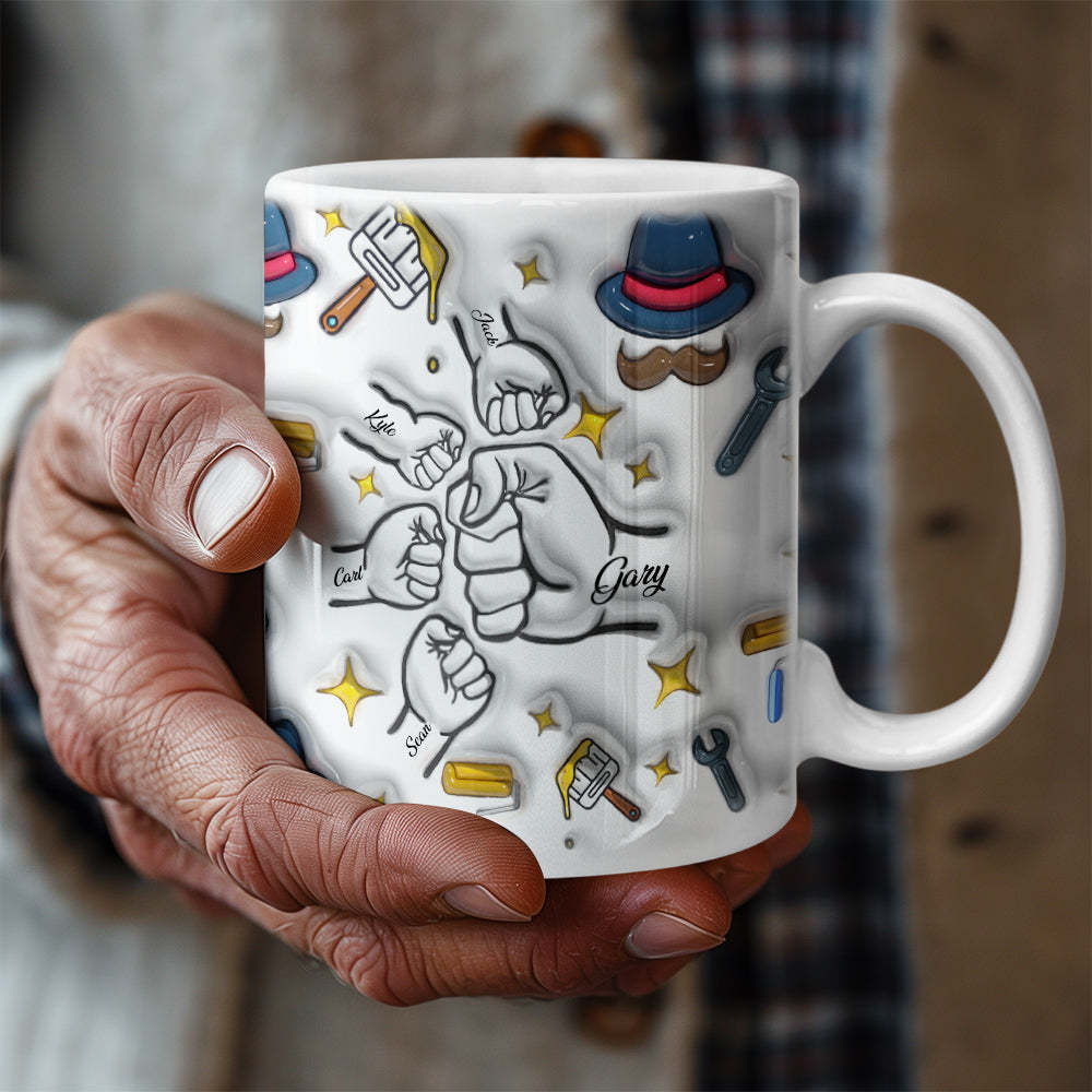 Vatertagsgeschenk, Benutzerdefinierte 1–6 Kinder Personalisierte Namen 3d Aufgeblasen Effekt Gedruckt Keramik Kaffeebecher -