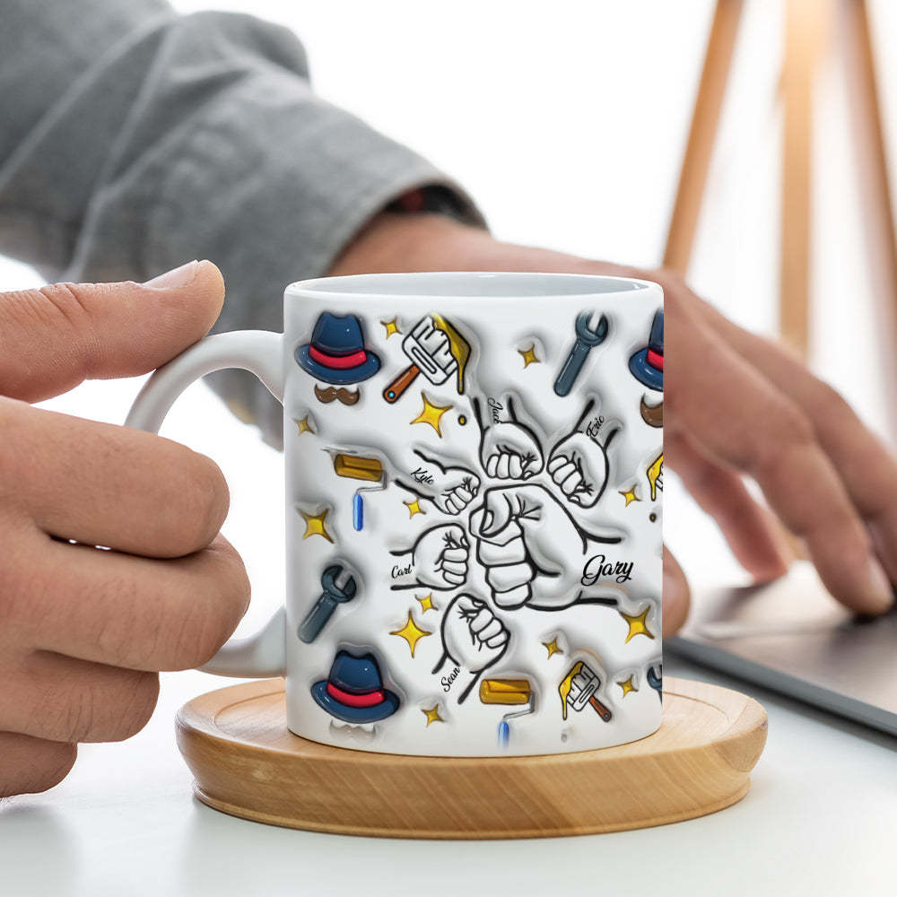 Vatertagsgeschenk, Benutzerdefinierte 1–6 Kinder Personalisierte Namen 3d Aufgeblasen Effekt Gedruckt Keramik Kaffeebecher -