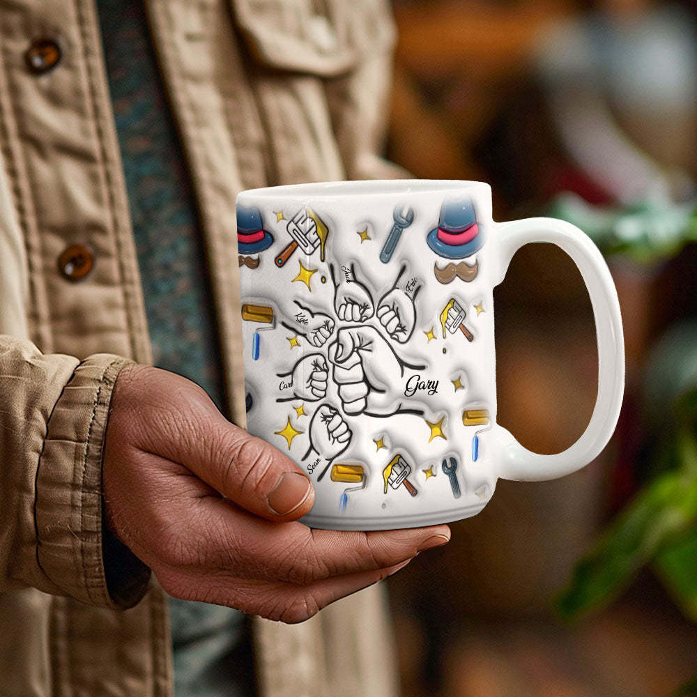 Vatertagsgeschenk, Benutzerdefinierte 1–6 Kinder Personalisierte Namen 3d Aufgeblasen Effekt Gedruckt Keramik Kaffeebecher -