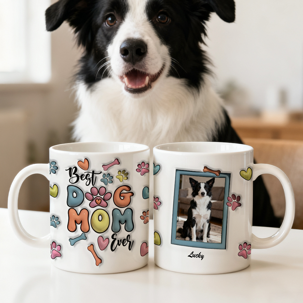 Personalisierte Foto-tasse „beste Hundemama Aller Zeiten" Mit Pfotenaufdruck Für Hundeliebhaber - 