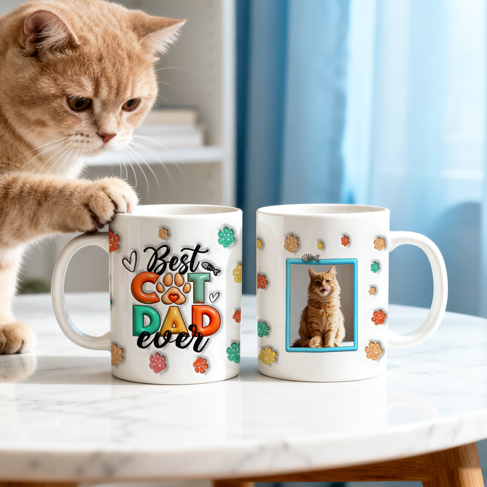 Personalisierter Foto-becher Für Die Beste Hunde-, Katzen- Und Papa-mama Aller Zeiten Mit Aufblasbarem 3d-haustierbecher - 