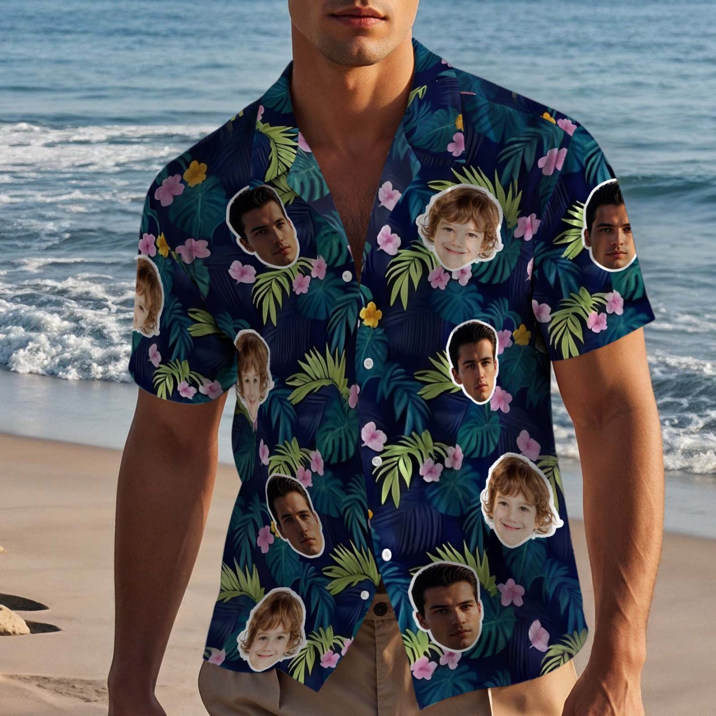 Benutzerdefinierte Hawaiihemd Mit Foto Personalisierte Gesicht Spaß Party Shirts Für Papa Geschenk - 