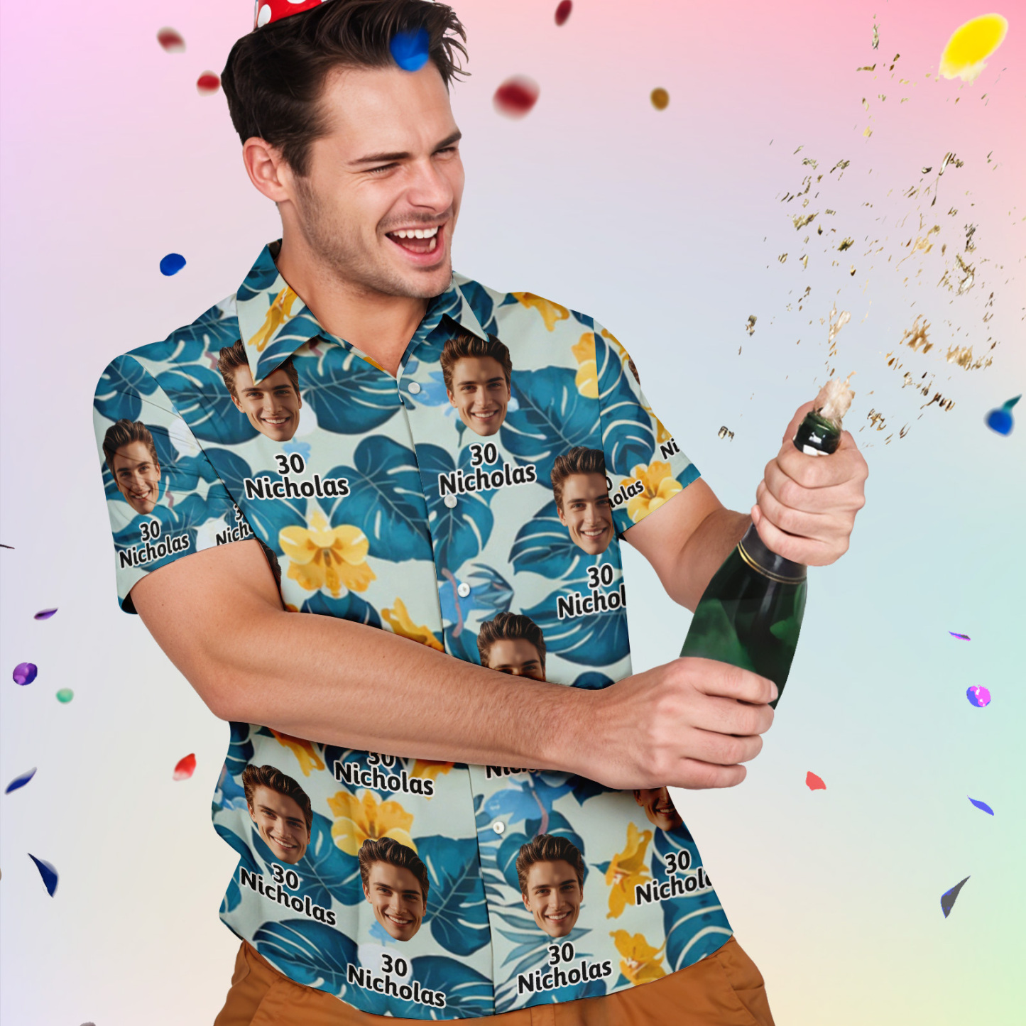 Benutzerdefinierte Neon Party Hawaiihemd Geburtstagsshirt Mit Gesicht & Alter -