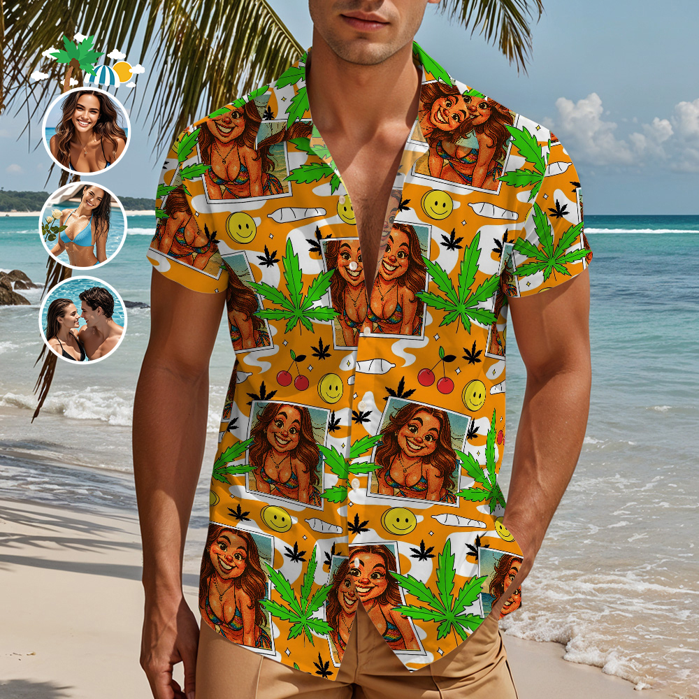 Retro Cartoon Island Vibes Orange Hawaiihemd Lustiges Individuelles Shirt Für Sommerferien Oder Paar-matching - 