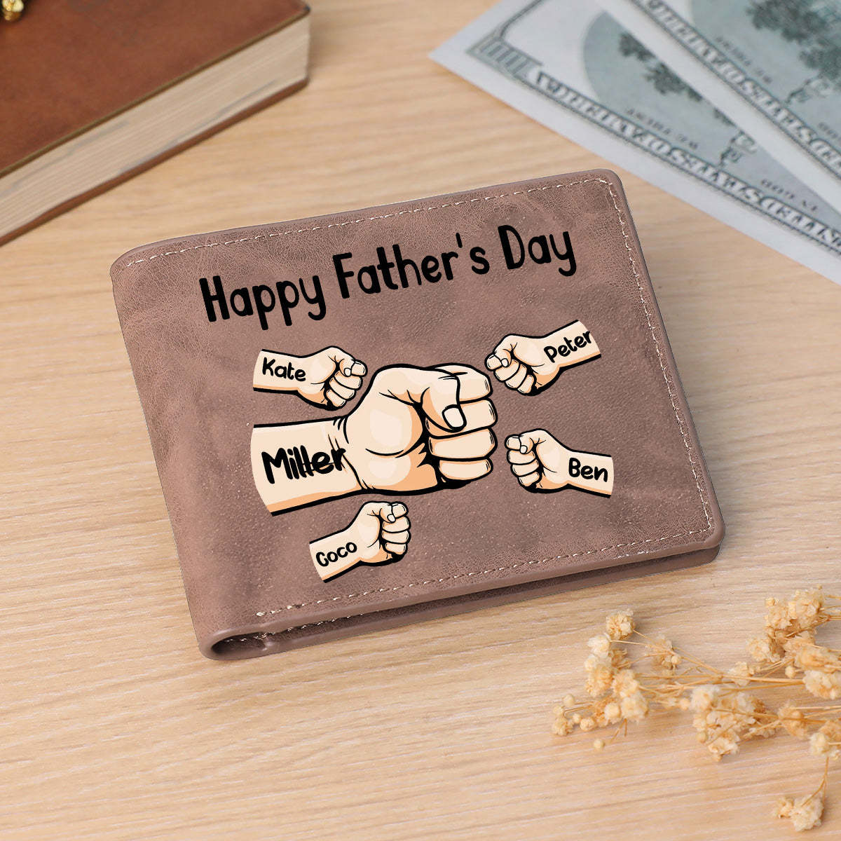 Personalisierte Namen Benutzerdefinierte Brieftasche Fists Bump Herren Bifold Brieftasche Für Papa -