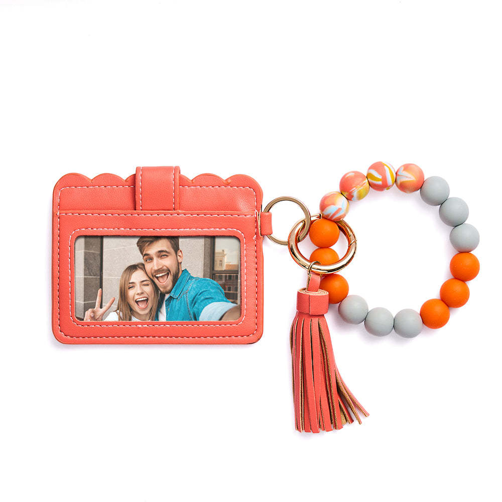 Personalisierte Geburtsblumen-geldbörse Aus Leder Mit Perlenarmband, Geschenk Für Sie - FotoPortemonnaie