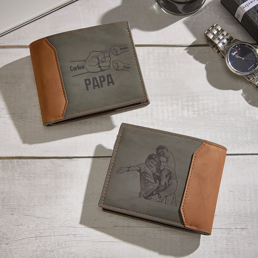 An Meinen Vater – Fists Wallet 3 Personalisierte Vornamen Mit Klassischem Foto Herren Geldbörse Karte - 