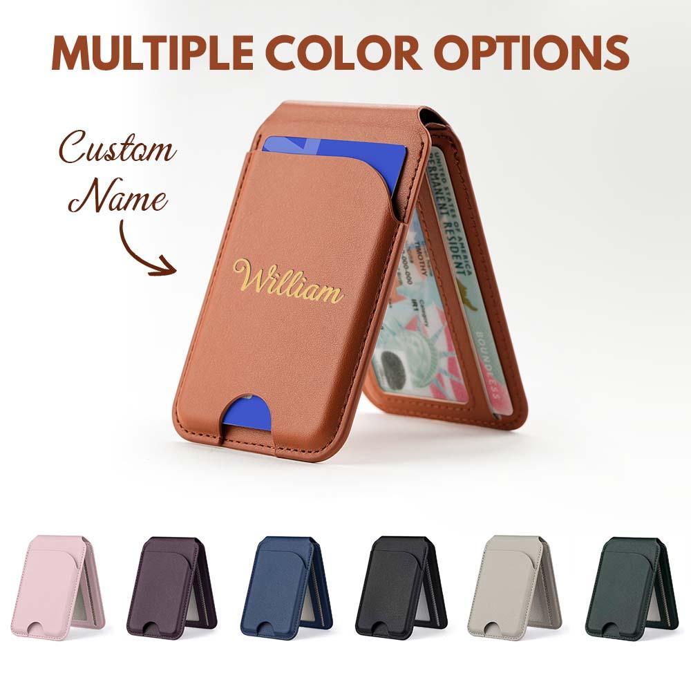 Personalisiertes Kartenfach Mit Initialen Für Iphone, Magnetischer Klappständer Aus Kunstleder, Brieftasche Mit Kartenfächern, Individueller Namensclip - 