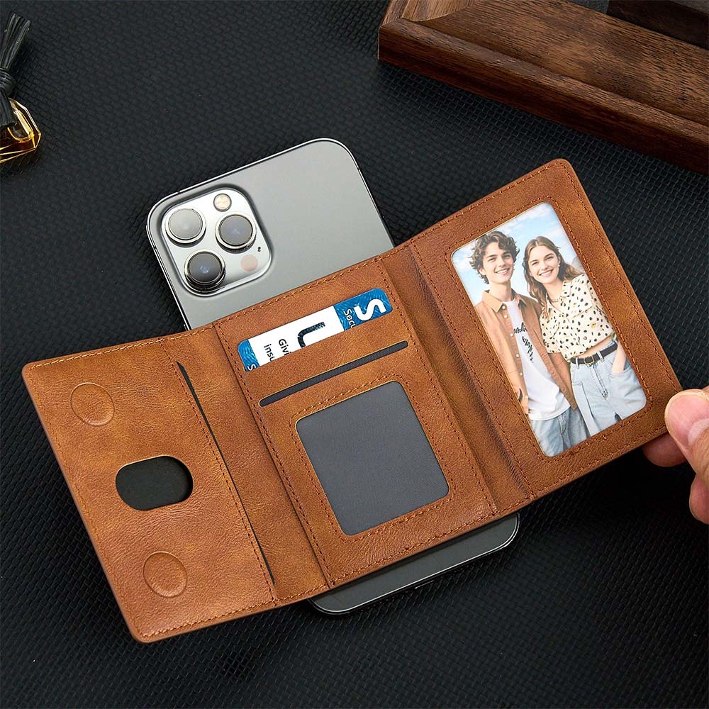 Personalisierte Dreifach Gefaltete Magnetische Geldbörse Mit Telefonständer, Kartenhalter Aus Echtem Leder, Perfektes Geschenk Für Männer - 