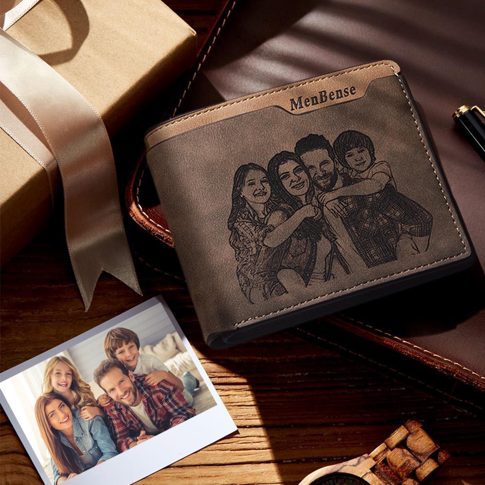 Herren Benutzerdefinierte Foto Gravierte Brieftasche Valentinstag Geschenke Kurze Geldbörse Kaffee