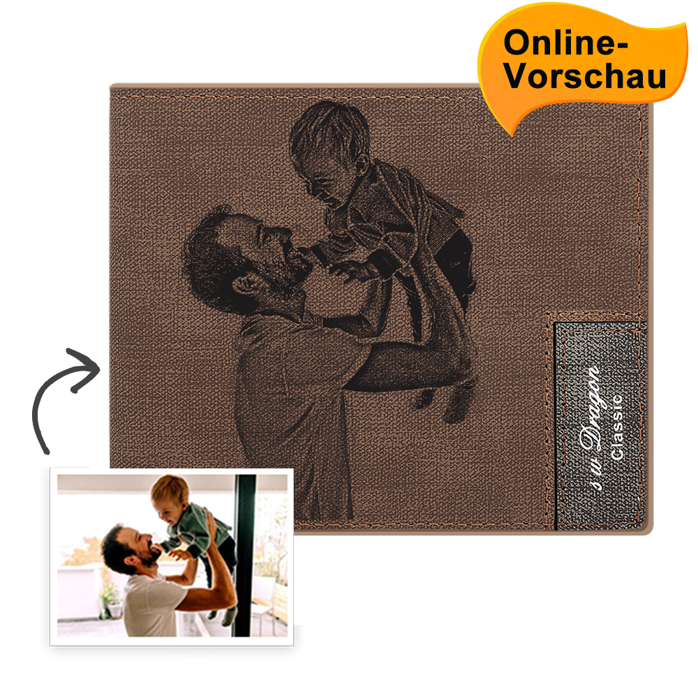 Vatertagsgeschenk Personalisiert HD Graviert Foto Geldbörse Für Vater (Online-Design & Vorschau)