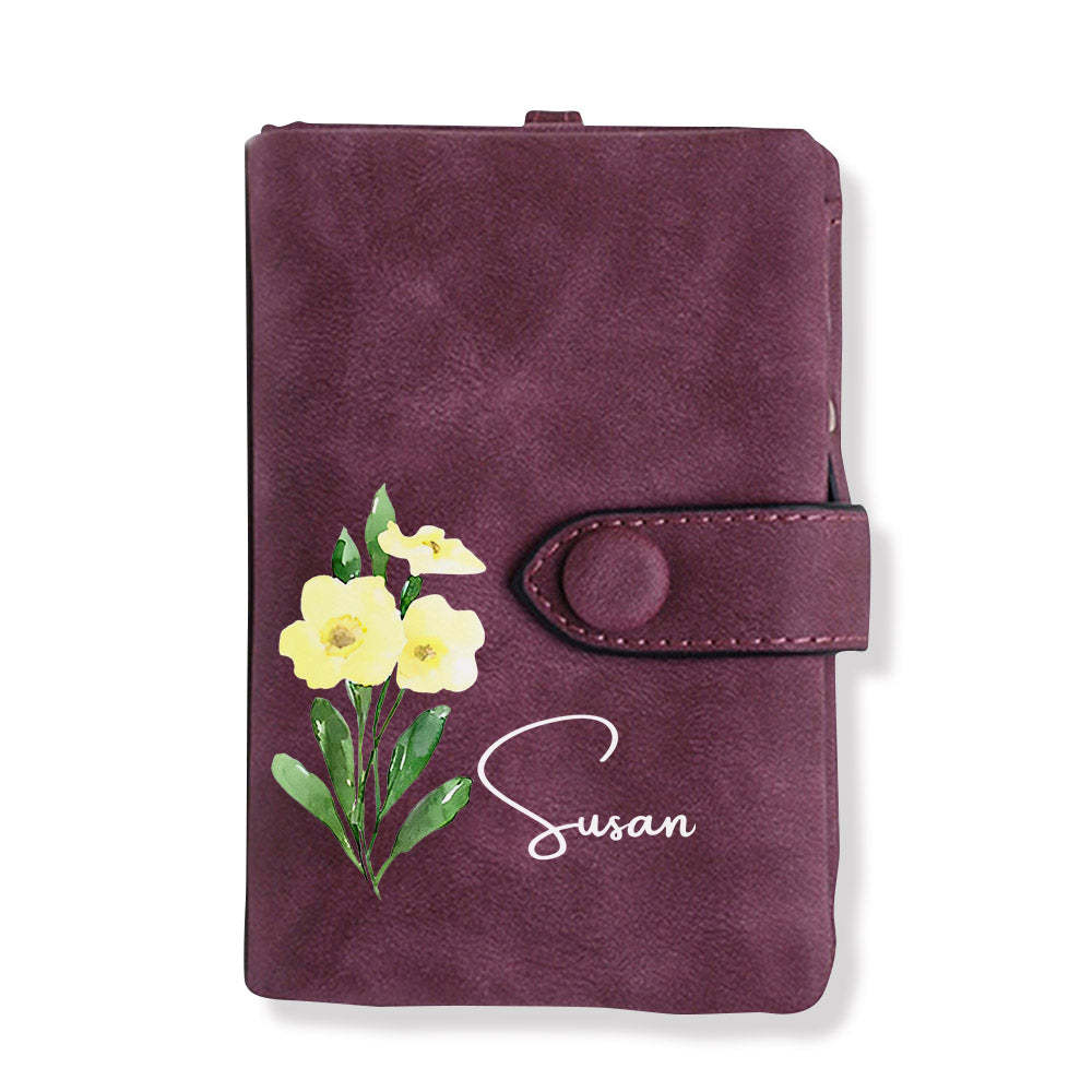 Personalisiertes Portemonnaie Mit Namen, Buntem Geburtsblumen-kartenhalter, Geburtstagsgeschenk Für Sie - FotoPortemonnaie