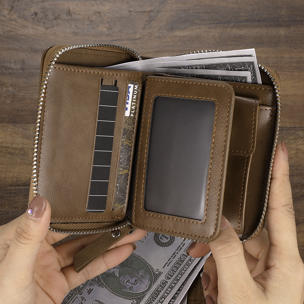 Foto Gravierte Geldbörse Kurze Leder Geldbörse Braun Leder Mit Münztasche - Entwerfen Sie Ihre eigenen