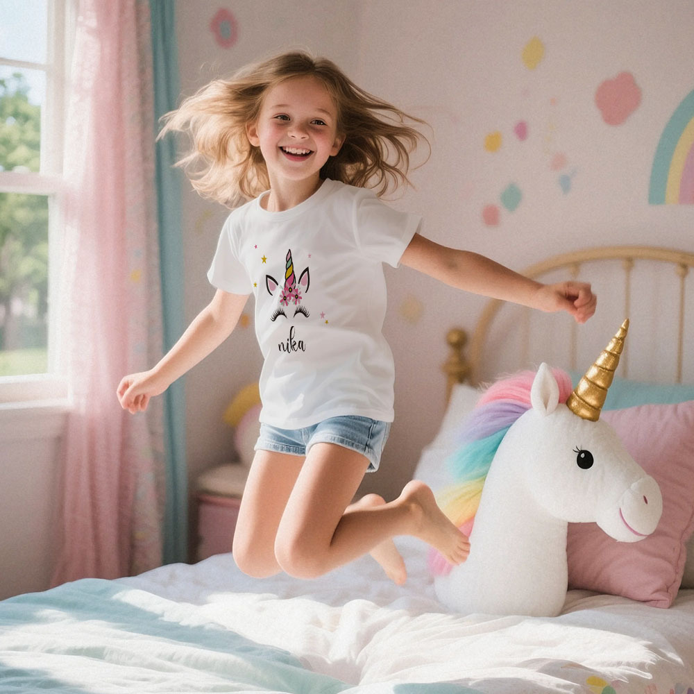 Personalisierter Kinderpyjama Im Einhorn-stil Für Kleine Mädchen, Weicher Modalstoff, Homewear, Personalisierte Pyjama-größen 39 Bis 59 Zoll, Kurzarm Und Shorts -