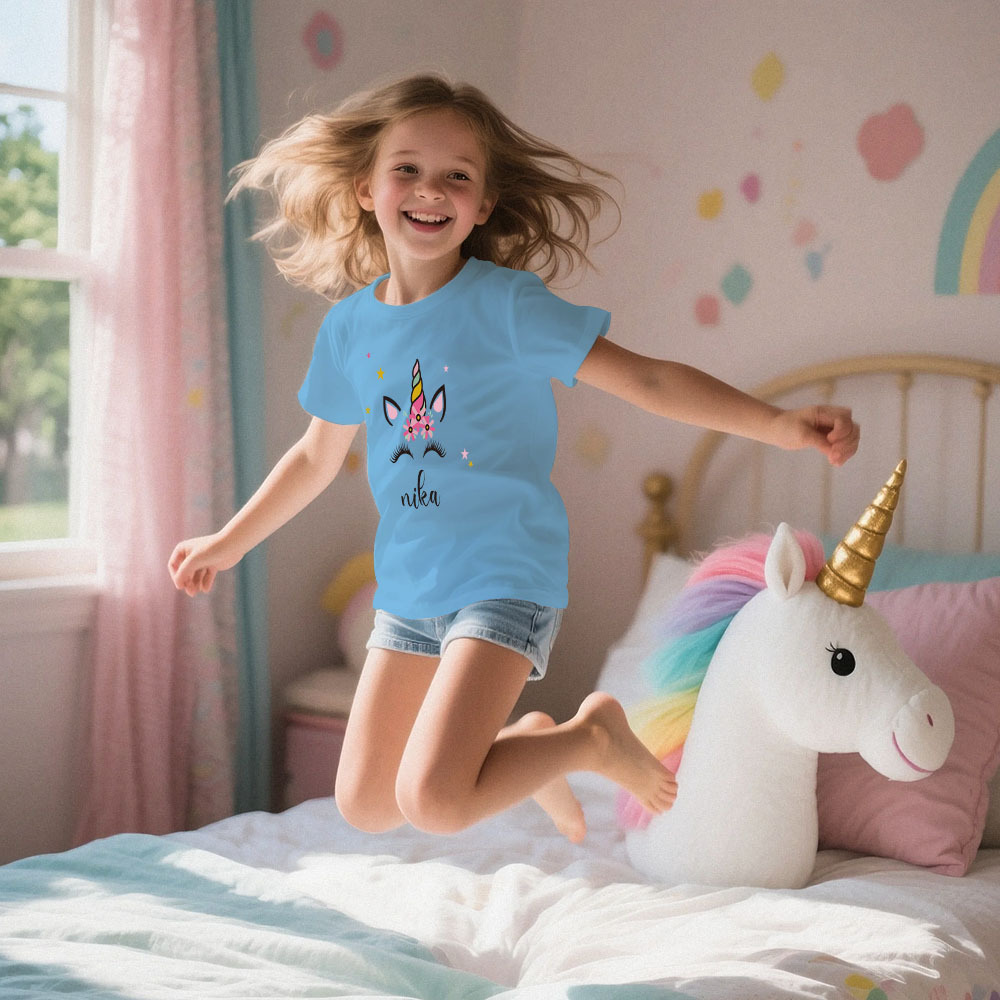 Personalisierter Kinderpyjama Im Einhorn-stil Für Kleine Mädchen, Weicher Modalstoff, Homewear, Personalisierte Pyjama-größen 39 Bis 59 Zoll, Kurzarm Und Shorts -