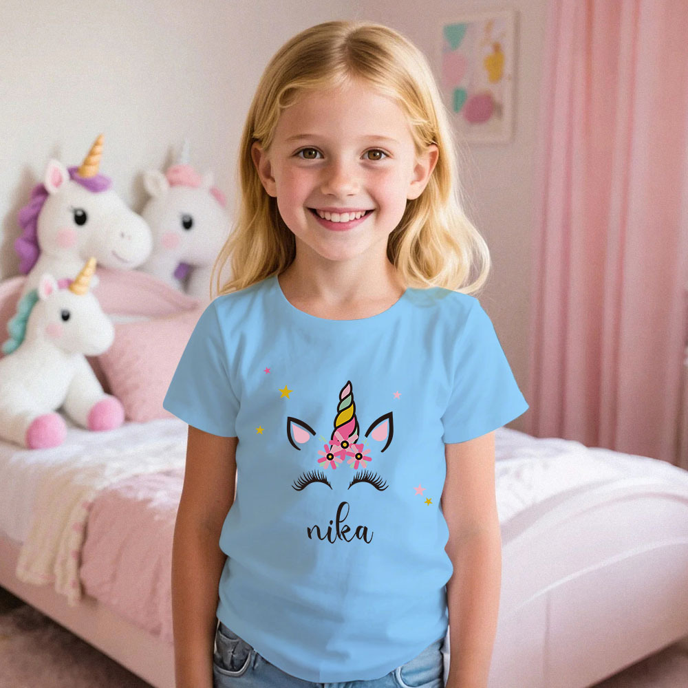 Personalisierter Kinderpyjama Im Einhorn-stil Für Kleine Mädchen, Weicher Modalstoff, Homewear, Personalisierte Pyjama-größen 39 Bis 59 Zoll, Kurzarm Und Shorts -