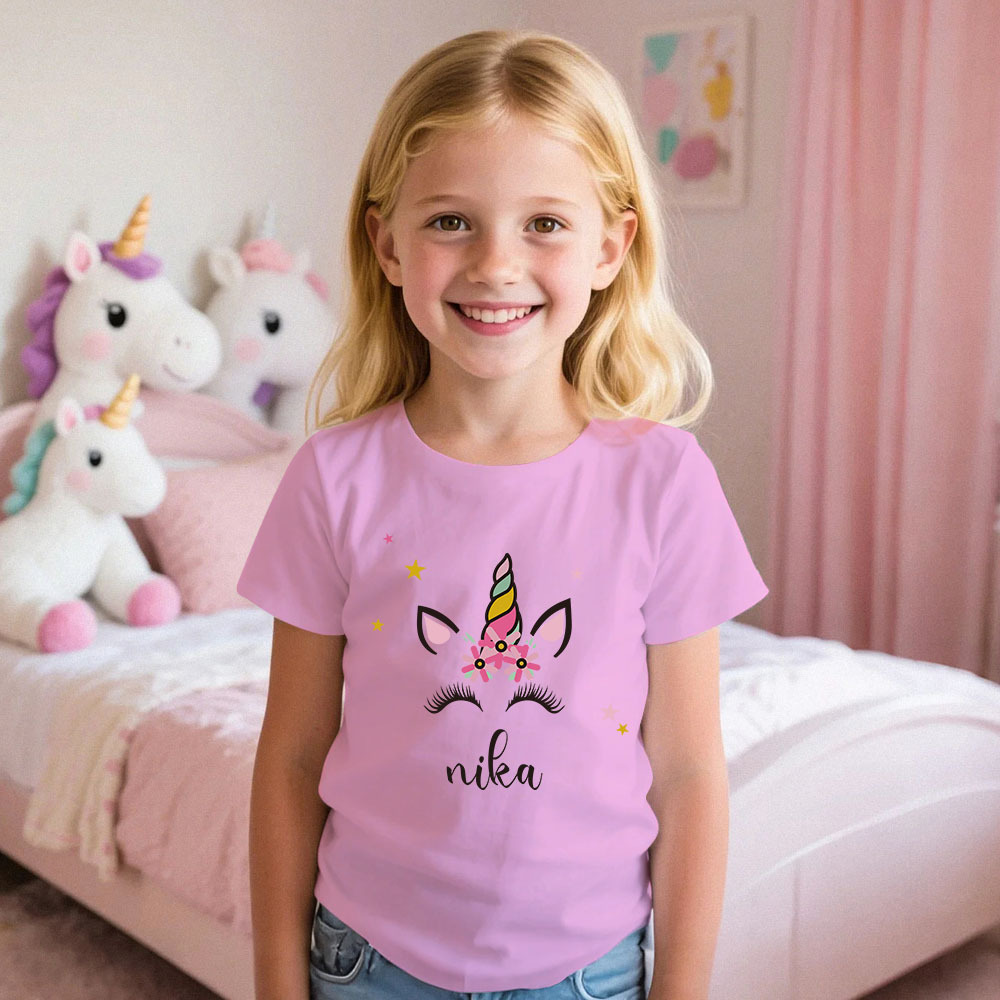 Personalisierter Kinderpyjama Im Einhorn-stil Für Kleine Mädchen, Weicher Modalstoff, Homewear, Personalisierte Pyjama-größen 39 Bis 59 Zoll, Kurzarm Und Shorts -