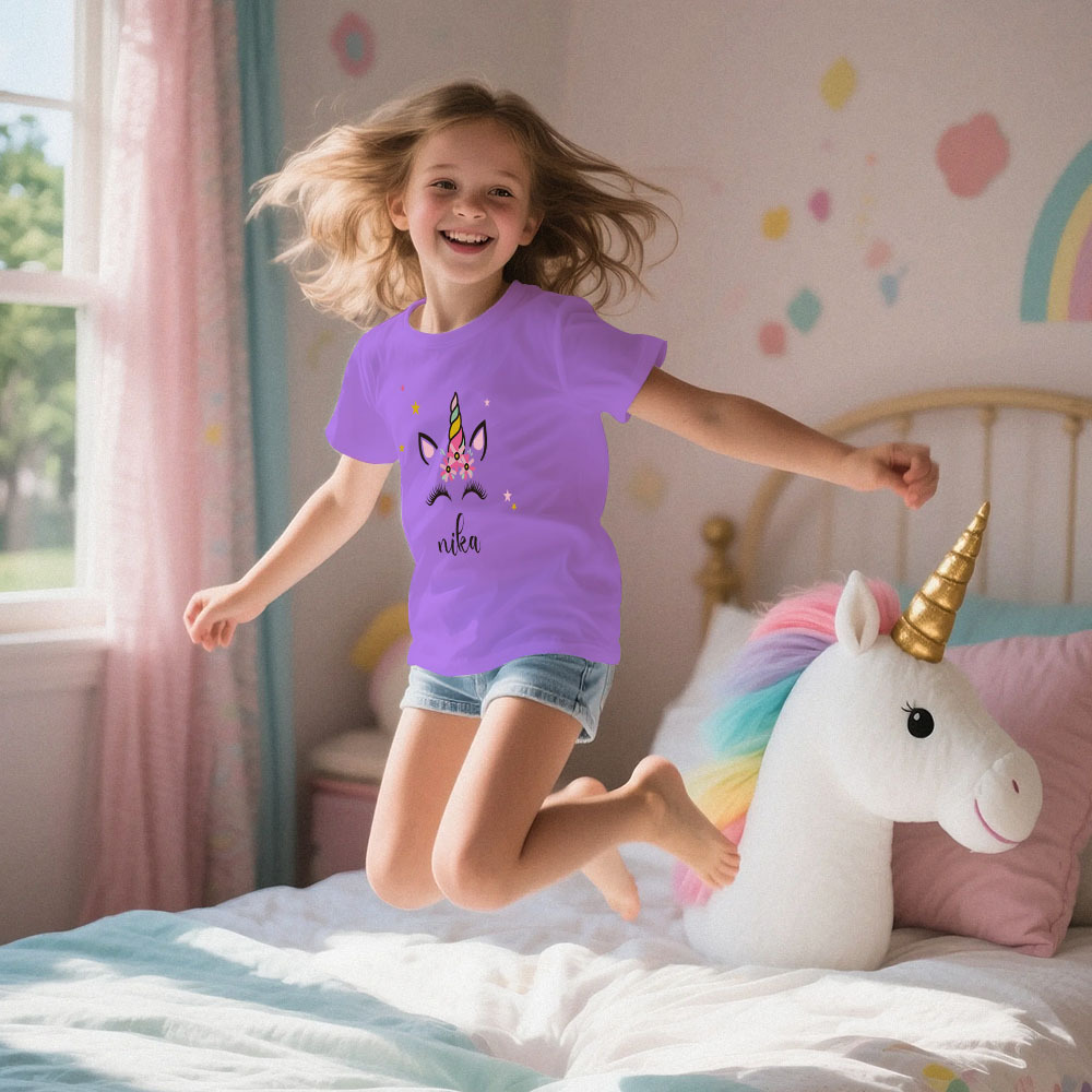 Personalisierter Kinderpyjama Im Einhorn-stil Für Kleine Mädchen, Weicher Modalstoff, Homewear, Personalisierte Pyjama-größen 39 Bis 59 Zoll, Kurzarm Und Shorts -