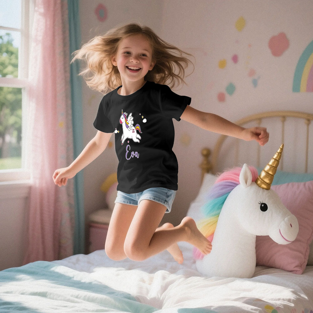 Personalisierter Kinderpyjama Im Einhorn-stil Für Kleine Mädchen, Weicher Modalstoff, Homewear, Personalisierte Pyjama-größen 39 Bis 59 Zoll, Kurzarm Und Shorts -