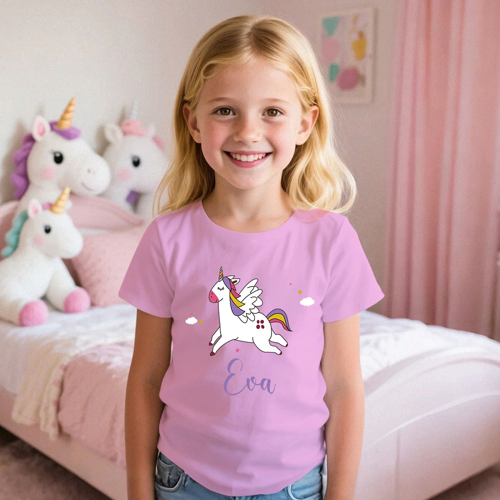 Personalisierter Kinderpyjama Im Einhorn-stil Für Kleine Mädchen, Weicher Modalstoff, Homewear, Personalisierte Pyjama-größen 39 Bis 59 Zoll, Kurzarm Und Shorts -