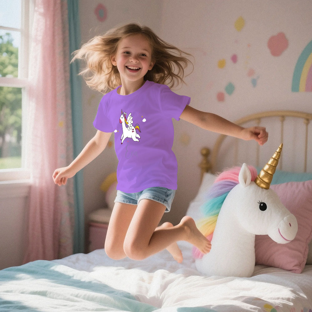 Personalisierter Kinderpyjama Im Einhorn-stil Für Kleine Mädchen, Weicher Modalstoff, Homewear, Personalisierte Pyjama-größen 39 Bis 59 Zoll, Kurzarm Und Shorts -