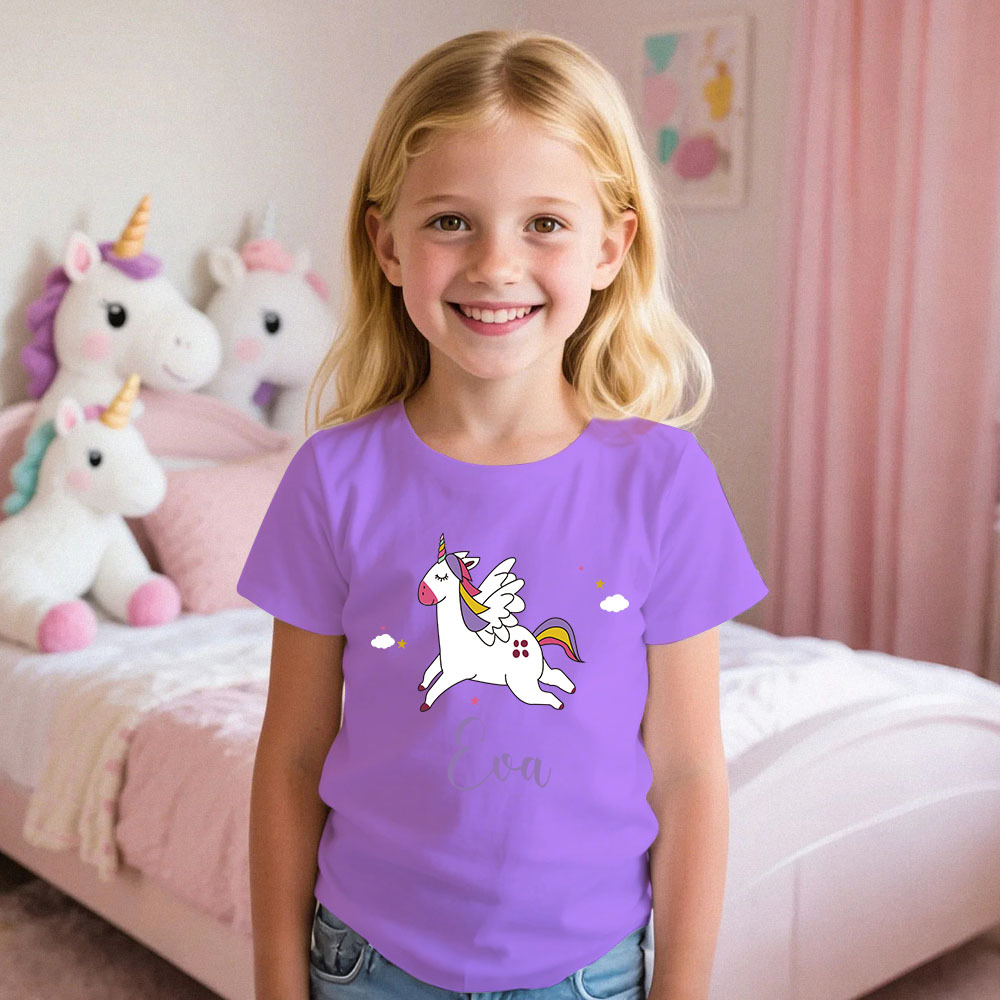 Personalisierter Kinderpyjama Im Einhorn-stil Für Kleine Mädchen, Weicher Modalstoff, Homewear, Personalisierte Pyjama-größen 39 Bis 59 Zoll, Kurzarm Und Shorts -