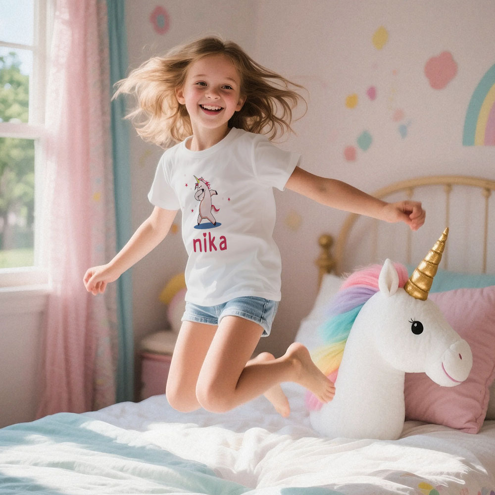Personalisierter Kinderpyjama Im Einhorn-stil Für Kleine Mädchen, Weicher Modalstoff, Homewear, Personalisierte Pyjama-größen 39 Bis 59 Zoll, Kurzarm Und Shorts -
