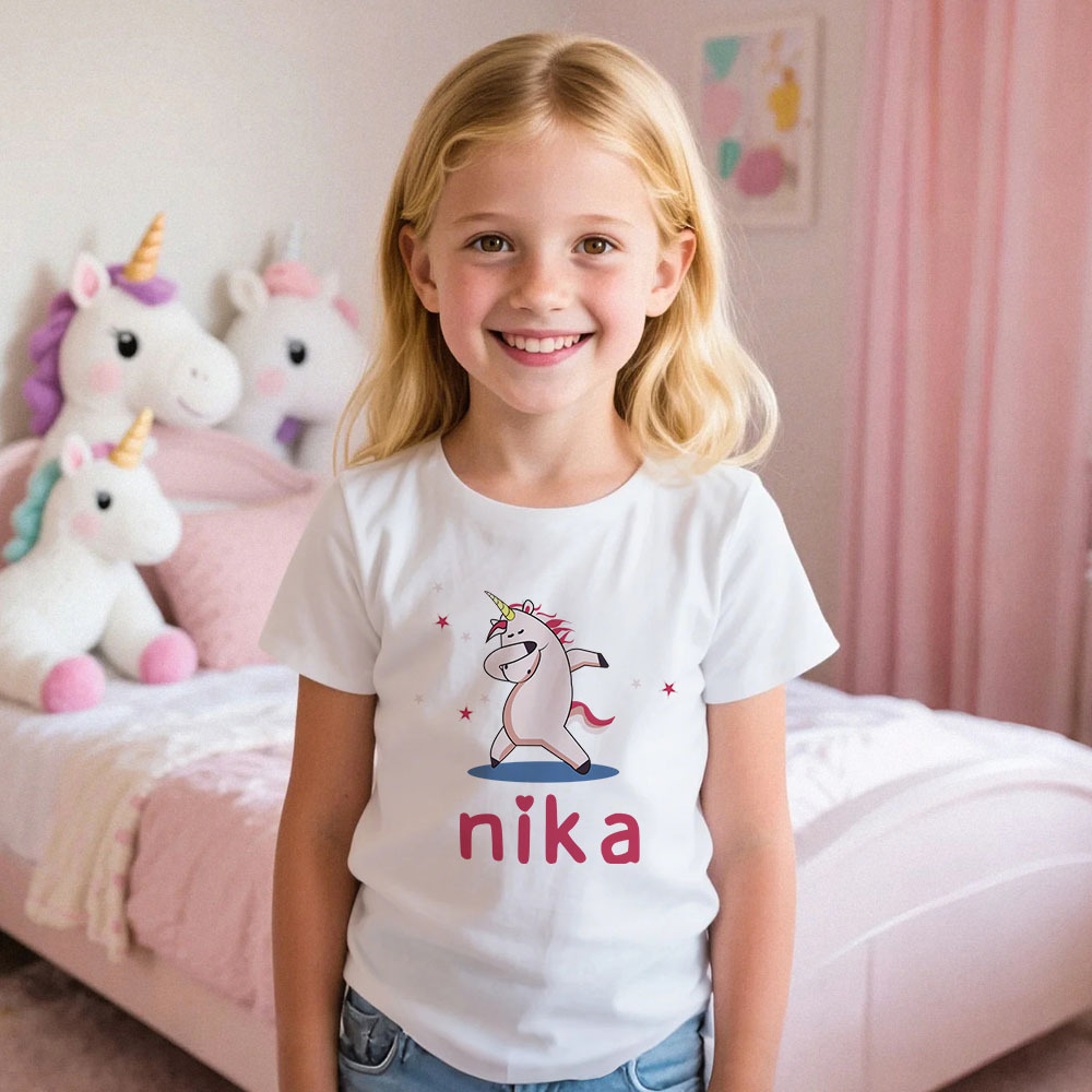 Personalisierter Kinderpyjama Im Einhorn-stil Für Kleine Mädchen, Weicher Modalstoff, Homewear, Personalisierte Pyjama-größen 39 Bis 59 Zoll, Kurzarm Und Shorts -