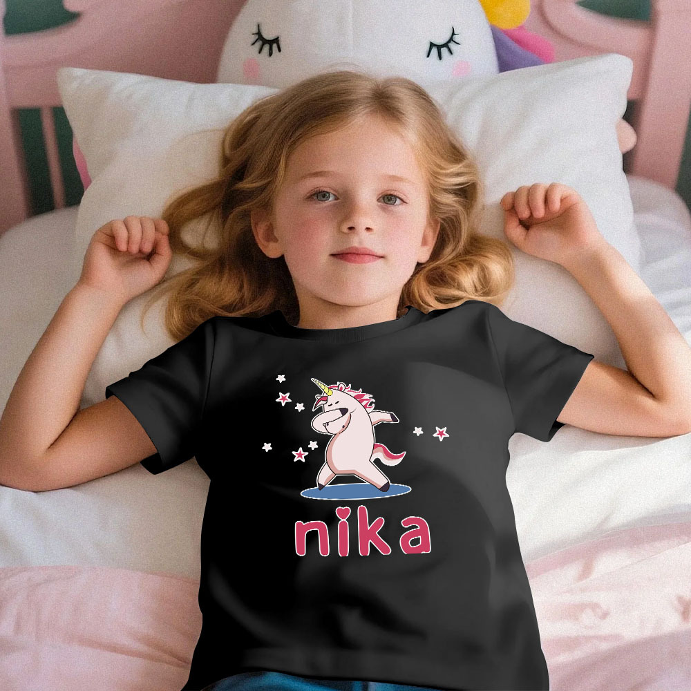 Personalisierter Kinderpyjama Im Einhorn-stil Für Kleine Mädchen, Weicher Modalstoff, Homewear, Personalisierte Pyjama-größen 39 Bis 59 Zoll, Kurzarm Und Shorts - 