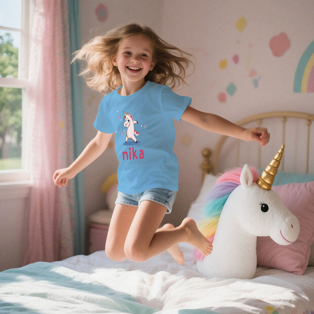Personalisierter Kinderpyjama Im Einhorn-stil Für Kleine Mädchen, Weicher Modalstoff, Homewear, Personalisierte Pyjama-größen 39 Bis 59 Zoll, Kurzarm Und Shorts -