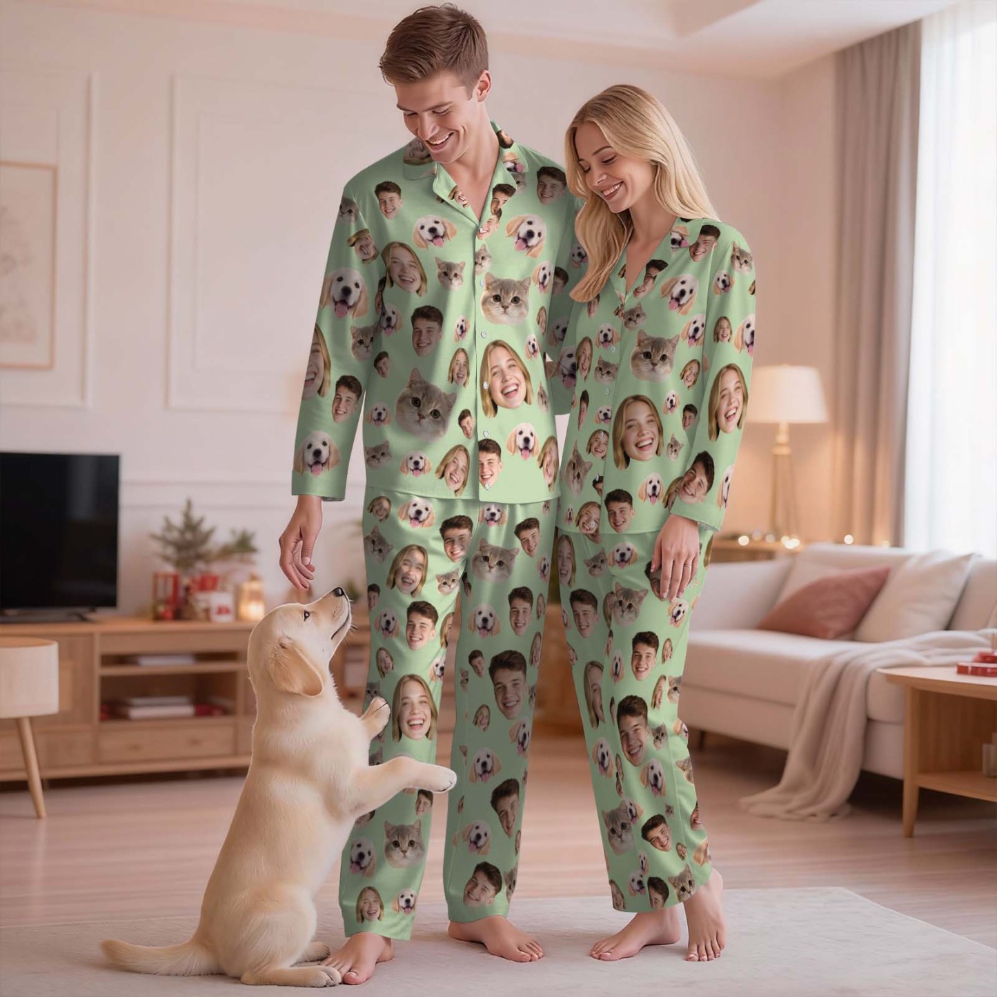 Personalisierter Pyjama Mit Gesichtsmotiv, Weihnachtspyjama, Pyjama Mit Foto, Pyjama Für Damen Und Herren, Geschenkidee Für Brautpartys, Geburtstage, Jahrestage, Hundegeschenke - 