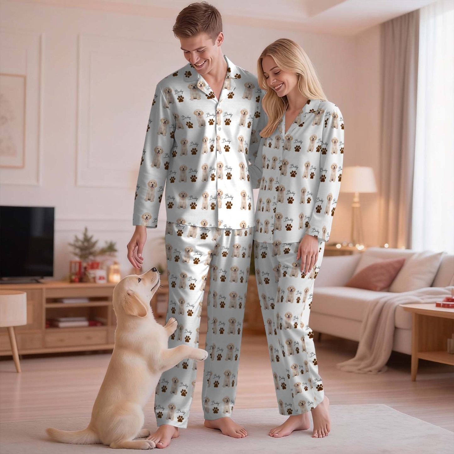 Personalisierter Familienpyjama, Hundeporträt, Geschenk Für Tierliebhaber, Damenpyjama, Pyjama Mit Haustierfoto, Erinnerungsgeschenk, Geschenk Für Sie, Geschenk Für Ihn - 