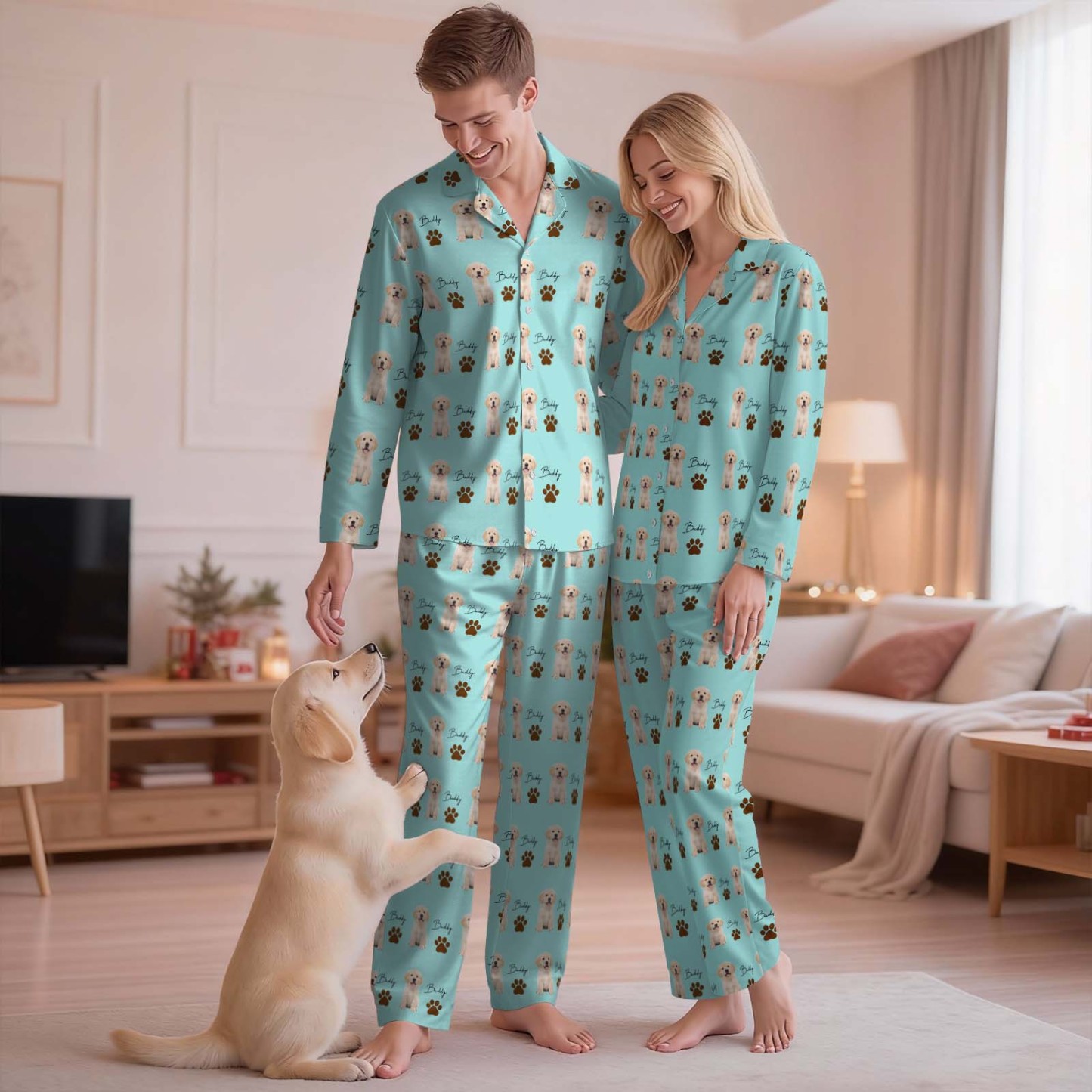 Personalisierter Familienpyjama, Hundeporträt, Geschenk Für Tierliebhaber, Damenpyjama, Pyjama Mit Haustierfoto, Erinnerungsgeschenk, Geschenk Für Sie, Geschenk Für Ihn - 