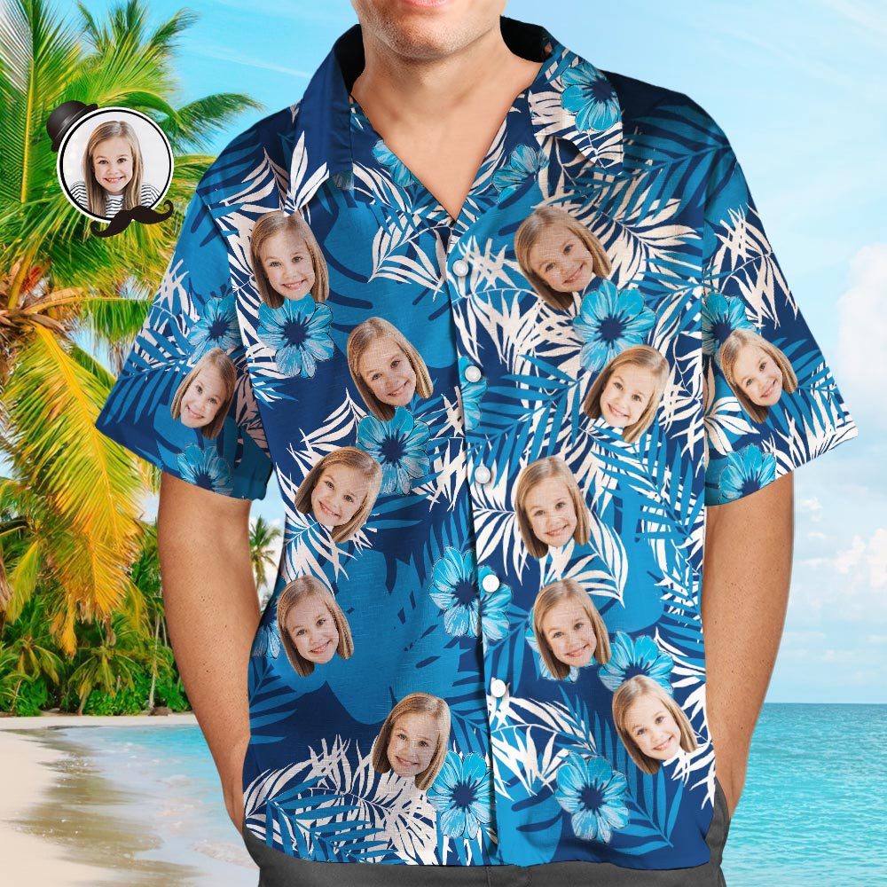 Custom Face Shirt Herren Blau Hawaiihemd Für Freund Oder Ehemann Für I