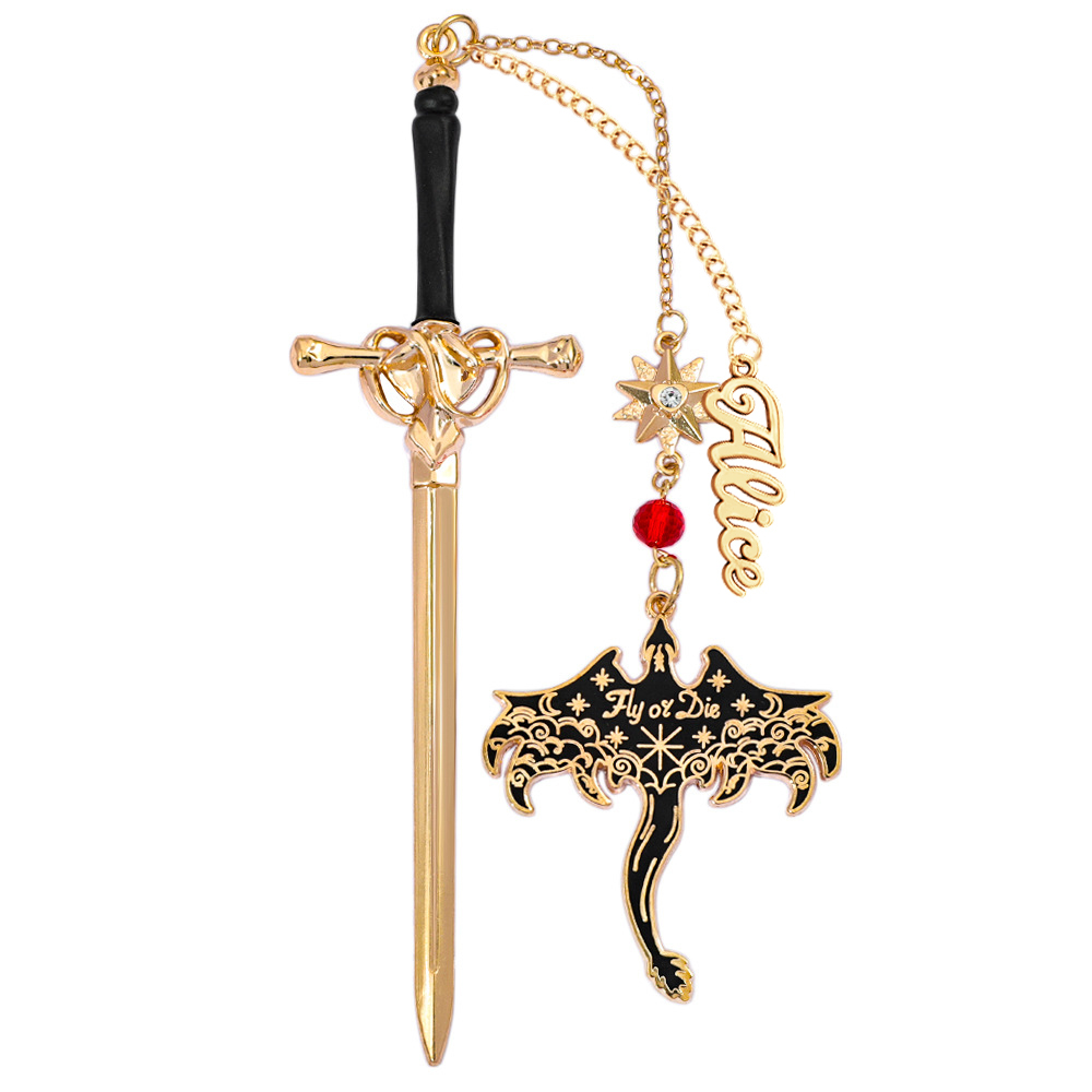 Personalisiertes Lesezeichen Mit Drachenschwert – Personalisierter Name, Fantasy-anhänger Mit Geflügeltem Drachen, Metall, Geschenk Für Buchliebhaber - 