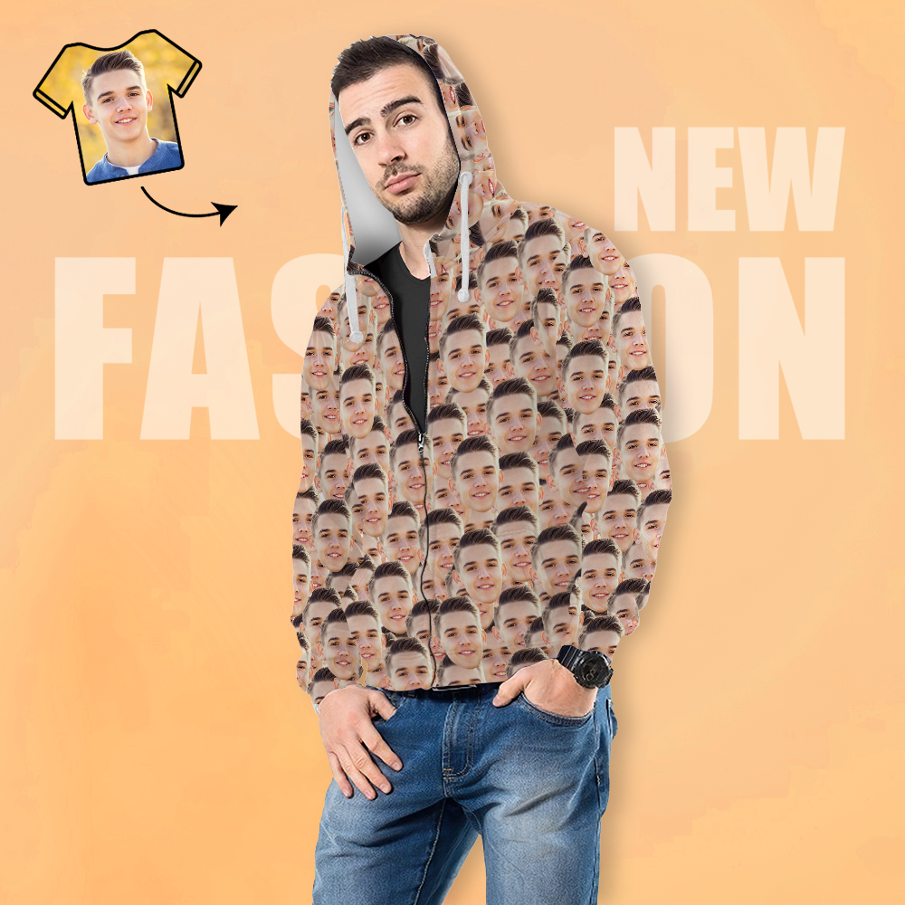 Unisex-hoodie Mit Individuellem Fotodruck, Lässiger Kapuzenpullover Mit Reißverschluss Für Damen Und Herren – Mash Face – Neu - 