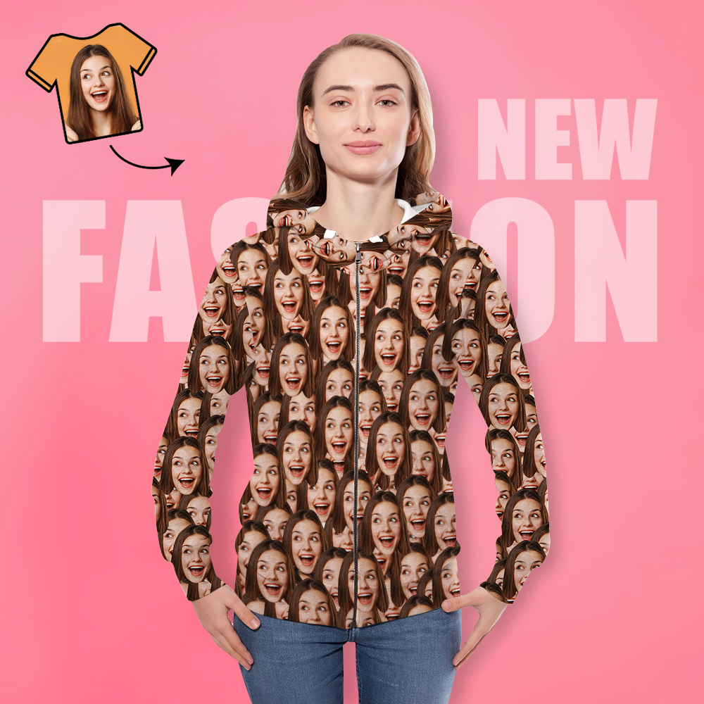 Unisex-hoodie Mit Individuellem Fotodruck, Lässiger Kapuzenpullover Mit Reißverschluss Für Damen Und Herren – Mash Face – Neu - 