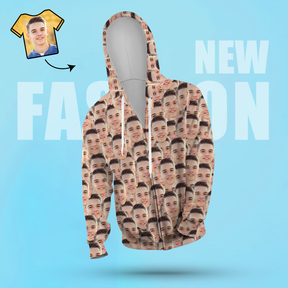 Unisex-hoodie Mit Individuellem Fotodruck, Lässiger Kapuzenpullover Mit Reißverschluss Für Damen Und Herren – Mash Face – Neu - 